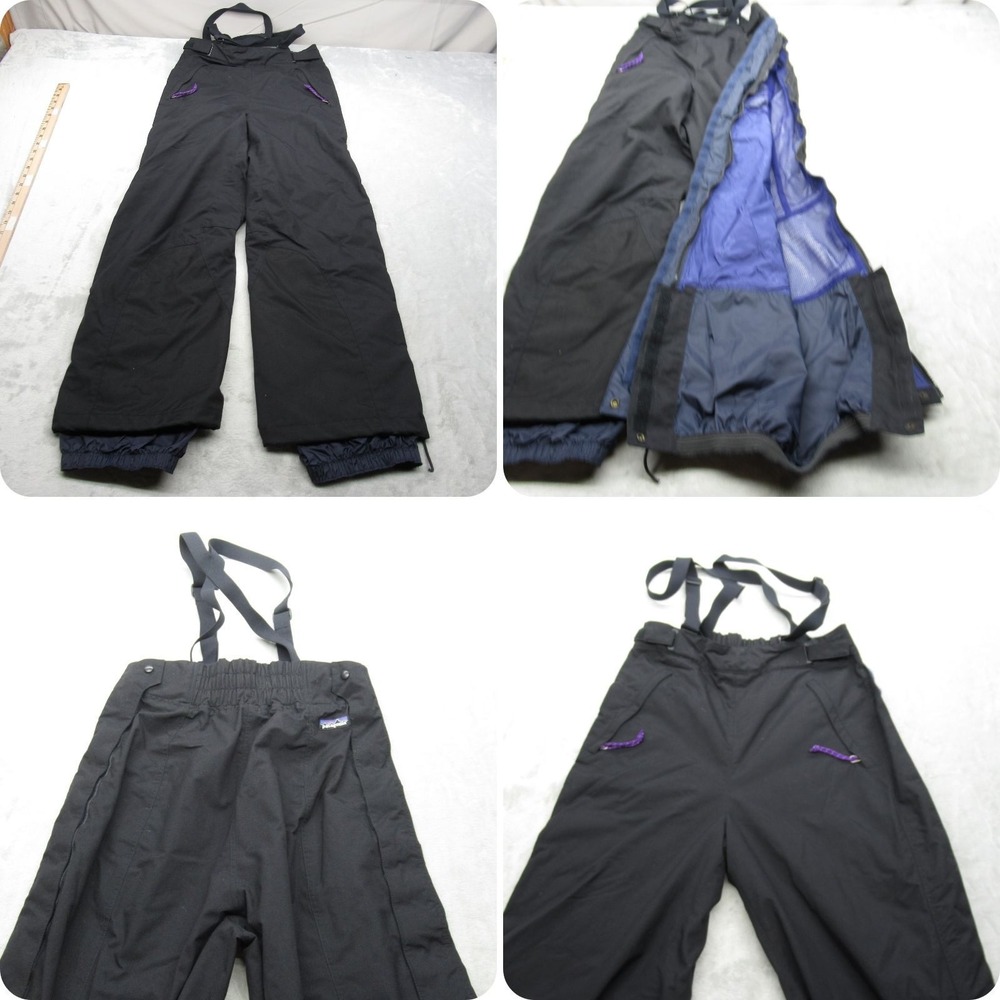 Patagonia Snow Bib Women 10 Black Waterproof Ski Suspender FullZip 28x28 VTG 90s